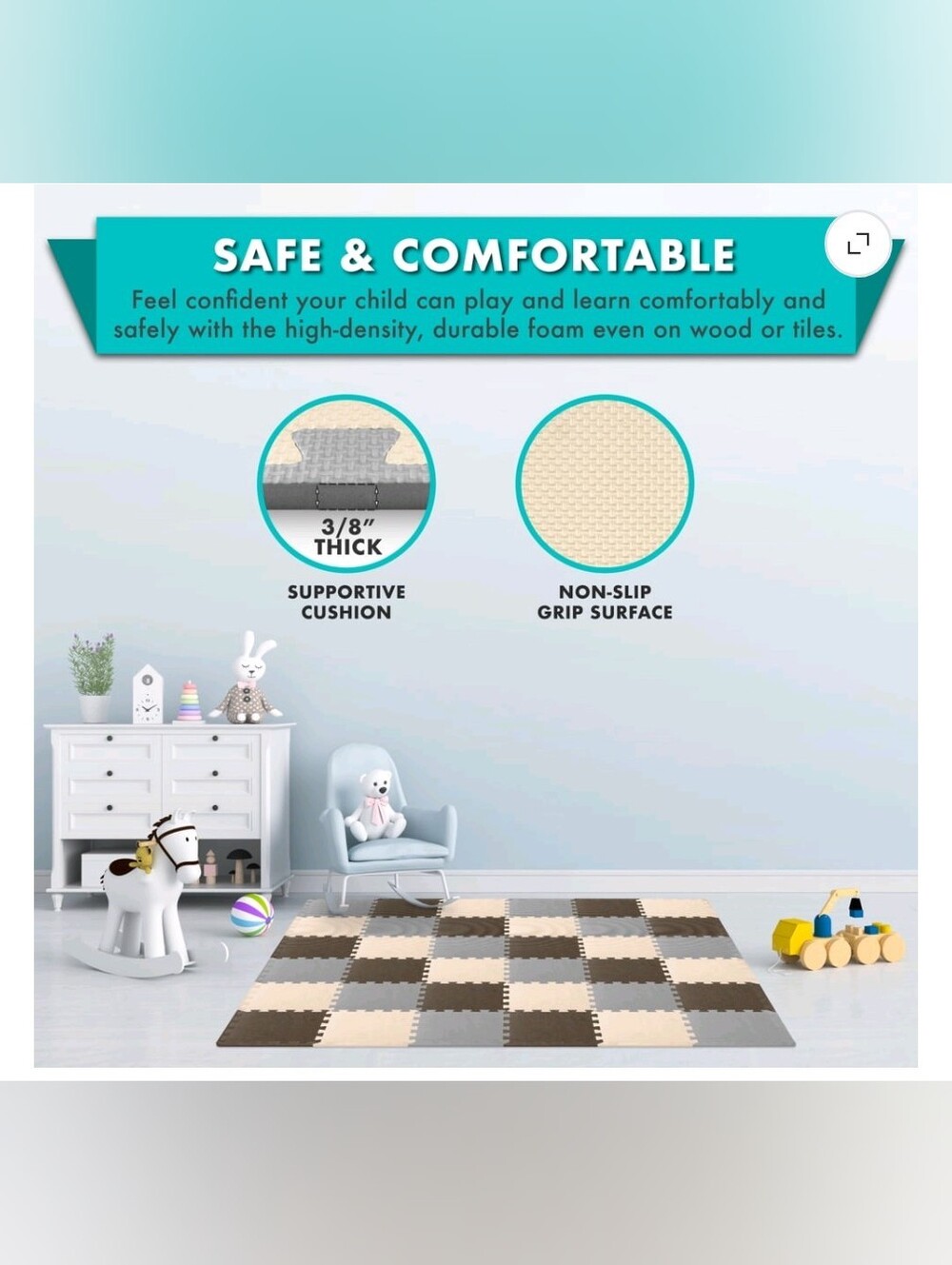 ProSource Kids Solid Colors Foam Puzzle Floor Play Mat, 36 - Picture 3 of 7